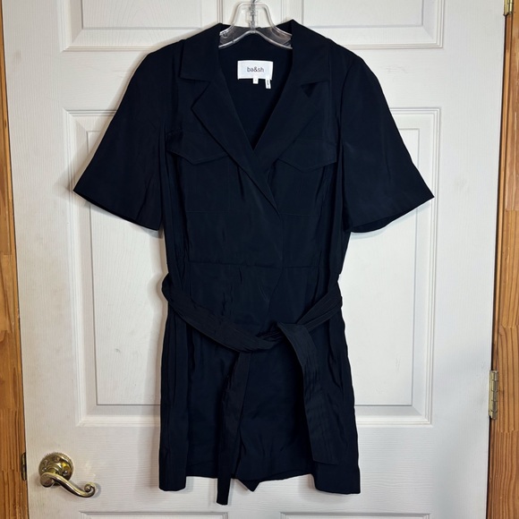 NWT BA&SH Calia Crossover Belted Romper Black Size S - Picture 1 of 16